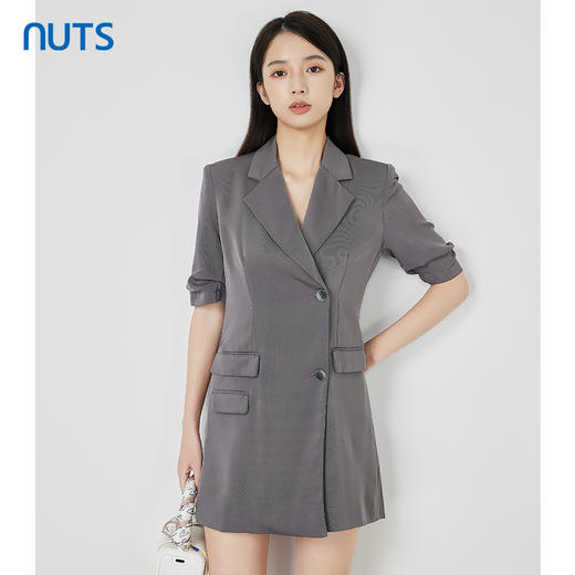 NUTS春秋季新款时尚通勤风西装款式设计感中袖连衣裙女231102001B 商品图1