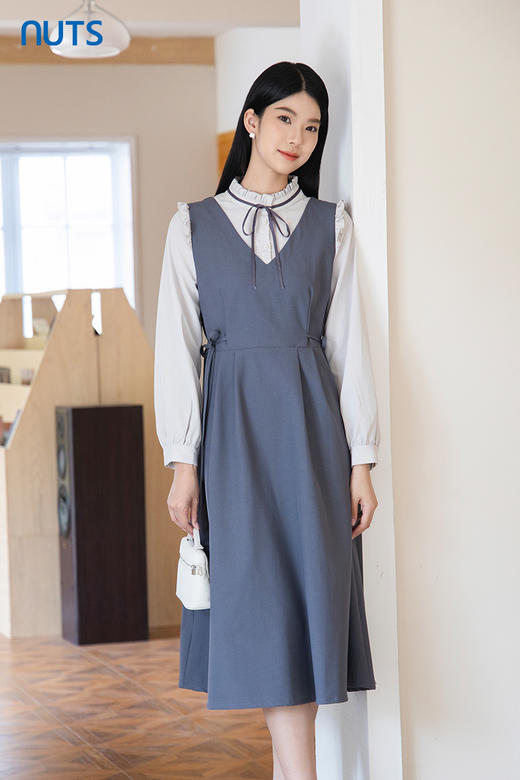 NUTS2023秋季新款花边领时尚气质学院风长袖连衣裙女4381002A1 商品图5
