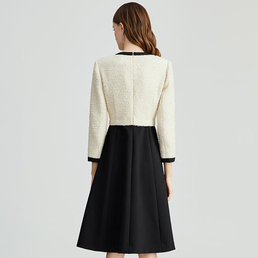 EITIE爱特爱气质优雅撞色拼接通勤显瘦小香风A字连衣裙秋新款D2407403 商品图4