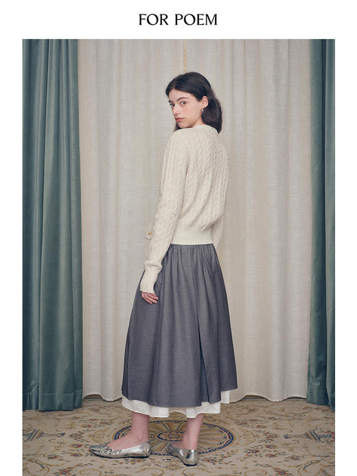 ForPoem 现货 24/FW原创设计可拆卸绑带羊毛绞花短款开衫外套 商品图4