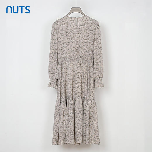 NUTS秋季新款复古赫本风碎花圆领蝴蝶结长袖连衣裙女331103348 商品图1