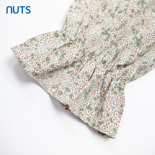 NUTS秋季新款复古赫本风碎花圆领蝴蝶结长袖连衣裙女331103348 商品图4