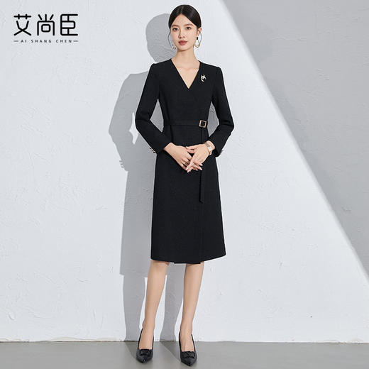 艾尚臣法式职业连衣裙女秋新款收腰女装高级感黑色教师轻奢高级感 商品图9
