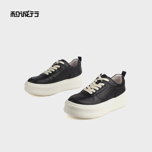 和诚行 2024秋冬新款时尚厚底小白鞋女松糕底百搭休闲板鞋0551172 商品图2