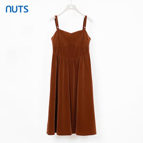 NUTS秋季新款法式复古气质高腰宽松吊带中长款连衣裙女333102270