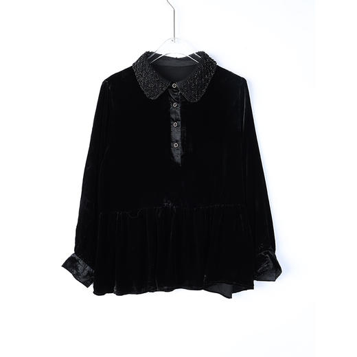 雀说丝绒复古气质上衣女时尚镂空翻领长袖洋气裤子套装AL5569 商品图4