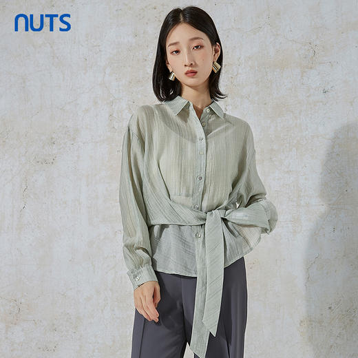 NUTS秋季新款时尚气质通勤风收腰设计感显瘦长袖衬衫女231013060B 商品图2