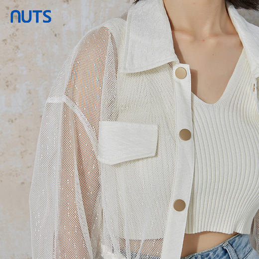 NUTS秋季新款气质时尚设计感网纱透感衬衫款长外套女231043025B 商品图2