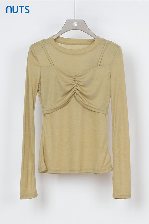 NUTS秋季新款设计感气质圆领薄款百搭长袖T恤假两件女333022276 商品图5