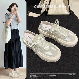 ZHR则则透气德训鞋女厚底小白鞋女拼接系带休闲板鞋子女2024新款