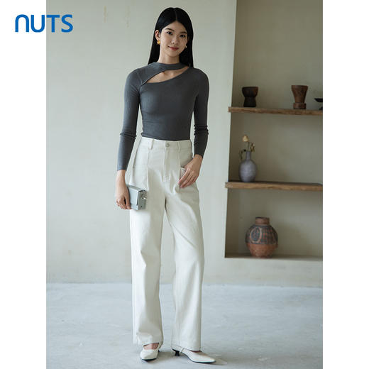 NUTS2023春秋季新款复古休闲直筒长裤女简约设计感宽松4340705A1 商品图2
