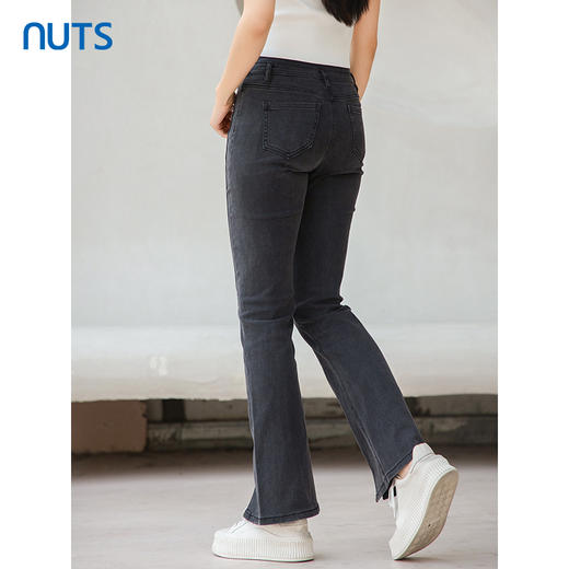 NUTS秋季新款黑色高腰显瘦开叉修身微喇牛仔裤女4321101A1 商品图4