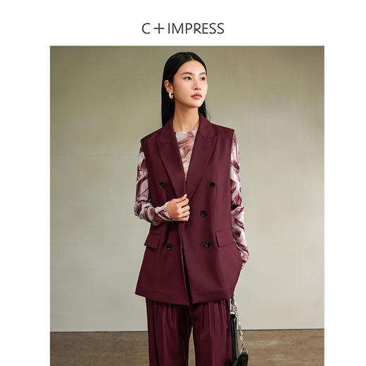 西嘉精纺羊毛VTG中古风宽松双排扣马甲套装 商品图3