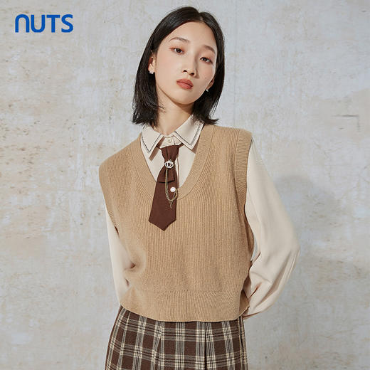 NUTS春秋季新款时尚气质百搭外穿通勤风毛织针织背心女231051036B 商品图4
