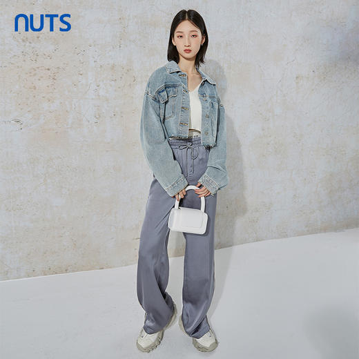NUTS秋季新款宽松垂感休闲松紧腰抽绳设计休闲长裤女231073066B 商品图2