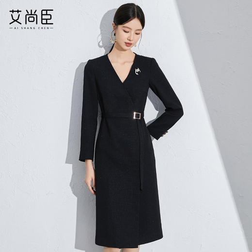 艾尚臣法式职业连衣裙女秋新款收腰女装高级感黑色教师轻奢高级感 商品图1