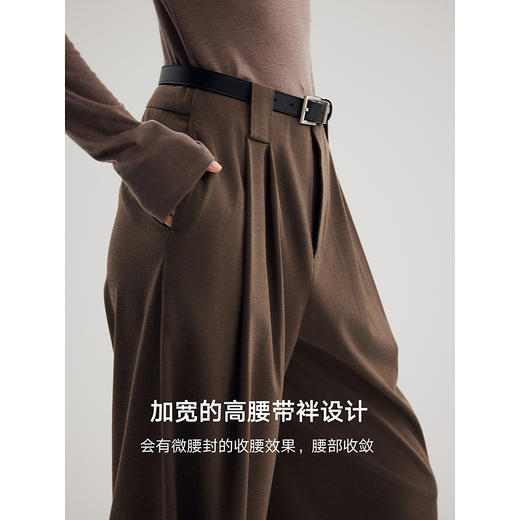 棉仓356618002-高腰双褶裥宽腰袢大直筒西裤羊毛混纺西裤 商品图3