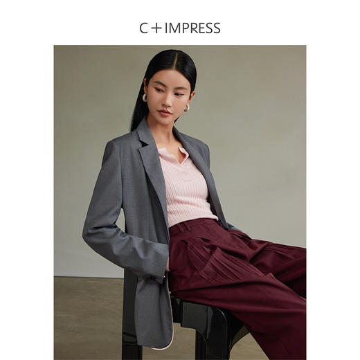 西嘉经典格雷灰轻中式气质拼接撞色设计感西装 商品图4