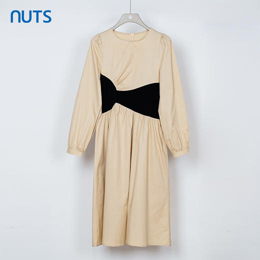 NUTS秋季新款休闲简约设计感气质收腰圆领长袖连衣裙女332102268 商品图2