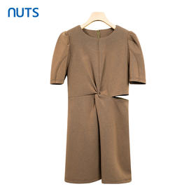 NUTS夏季显瘦纯色中长小众性感露腰短袖连衣长裙女428103535