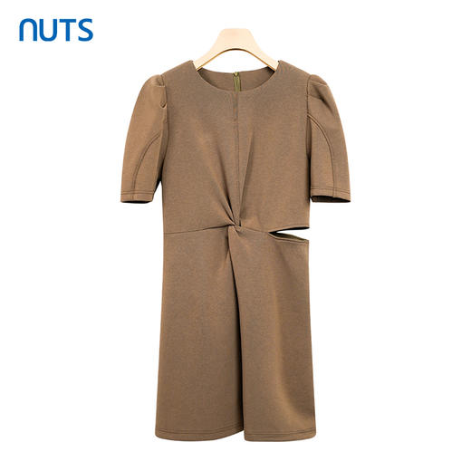 NUTS夏季显瘦纯色中长小众性感露腰短袖连衣长裙女428103535 商品图0