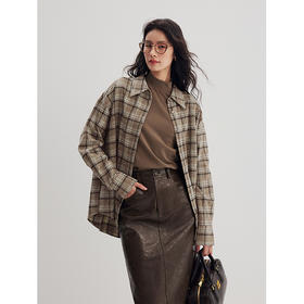 棉仓356604005-复古斑驳感格子衬衫