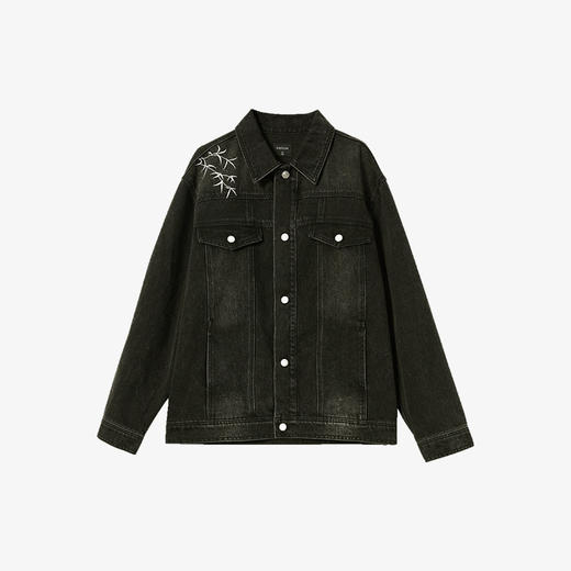 西遇黑色牛仔外套男新款新中式竹叶刺绣宽松版型夹克12945865 商品图0