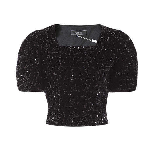 EITIE爱特爱星空亮片黑色显瘦修身短款上衣7613302 商品图5