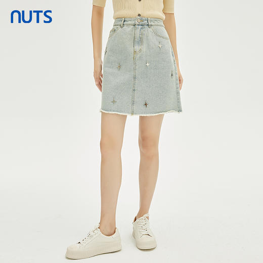 NUTS秋季新款时尚气质设计感星星饰品点缀水洗牛仔半裙332061149 商品图0