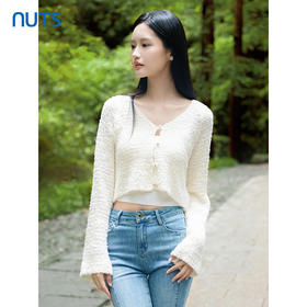 NUTS秋季新款时尚长袖V领修身短款开衫针织衫上衣女潮4310501A1