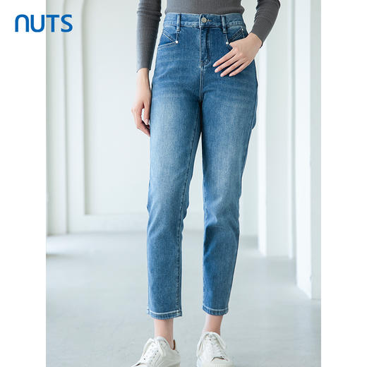NUTS2023春秋季新款复古高腰显瘦百搭水洗牛仔长裤女4391106A1 商品图0