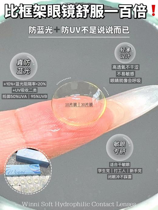 【防蓝光 · 抗UV · 高透氧】日抛透明片 大盒30片装 WINNI 商品图7