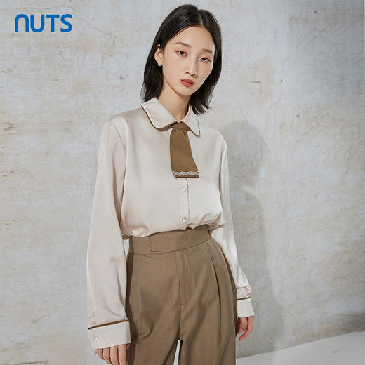 NUTS秋季新款时尚通勤学院风宽松百搭长袖衬衫女231013030B 商品图2