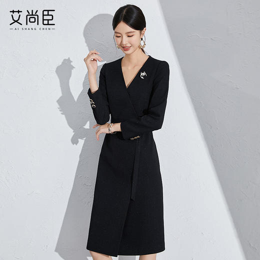 艾尚臣法式职业连衣裙女秋新款收腰女装高级感黑色教师轻奢高级感 商品图2