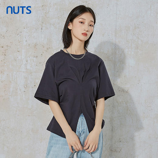 NUTS夏季新款时尚气质设计感收腰显瘦短袖T恤女231021054B 商品图1