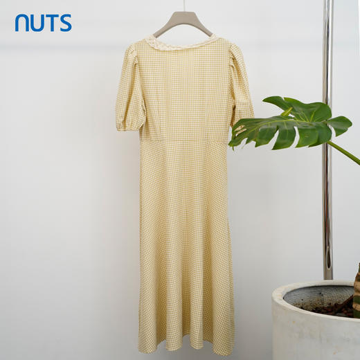 NUTS商场同款V领高腰显瘦格子短袖连衣裙121101164 商品图1