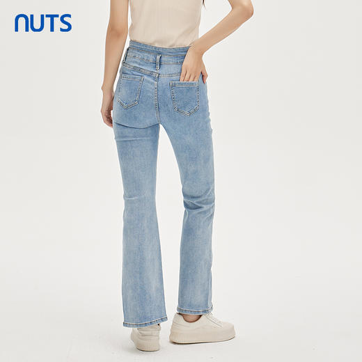 NUTS秋季新款时尚气质百搭休闲风微喇开叉水洗牛仔长裤332112065 商品图4