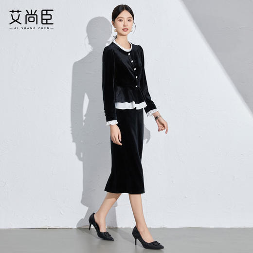 秋季时尚职业套装女装2024新款洋气黑色丝绒显瘦两件套御姐小香风 商品图11