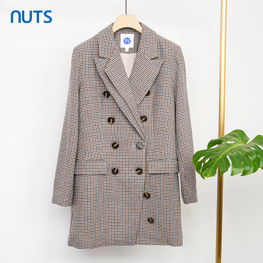NUTS商场同款西装复古格子中长款外套女141048001B 商品图0