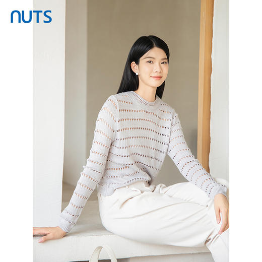 NUTS2023秋季新款镂空针织衫女宽松显瘦上衣套头衫女4380506A1 商品图3