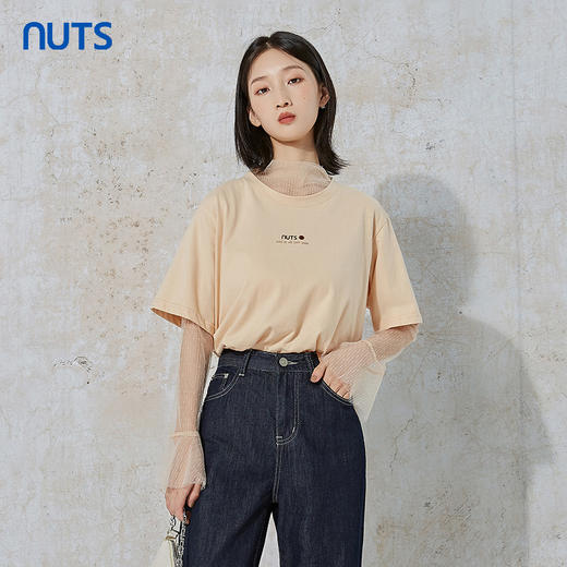 NUTS夏季新款时尚休闲风宽松显瘦长袖T恤女 含内件网纱231023074B 商品图3