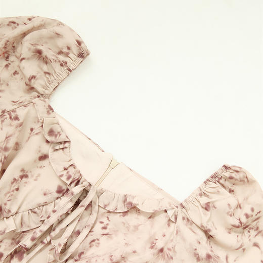 法式复古花边圆领碎花长袖连衣裙女秋季收腰A字裙子V0042756 商品图5