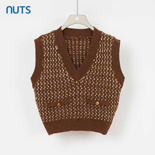 NUTS秋款新款V领小香风背心设计感小个子短款针织马甲女335053379 商品图1