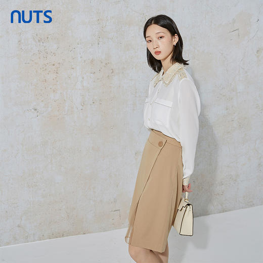 NUTS秋季新款时尚气质通勤风百搭开叉设计感半身中裙女231062068B 商品图4