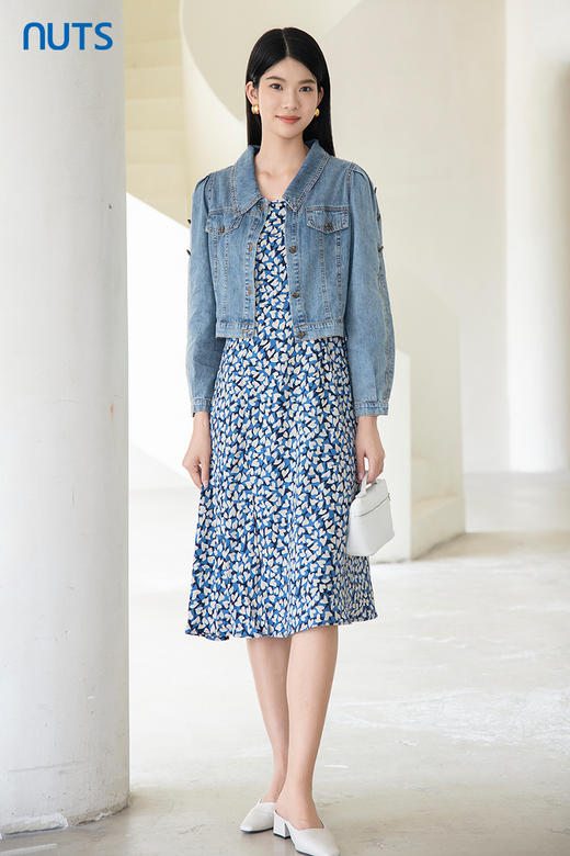 NUTS2023秋季新款时尚气质通勤牛仔短外套+连衣裙两件套4391011A1 商品图5