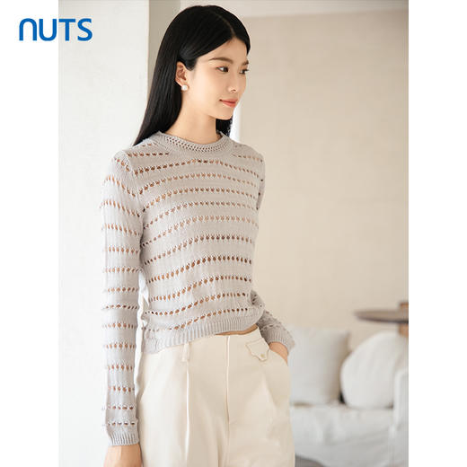 NUTS2023秋季新款镂空针织衫女宽松显瘦上衣套头衫女4380506A1 商品图1