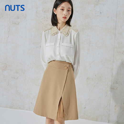 NUTS秋季新款时尚气质通勤风百搭开叉设计感半身中裙女231062068B 商品图1