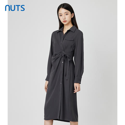 NUTS秋季新款时尚气质通勤风设计感收腰显瘦长袖连衣裙231103200 商品图2