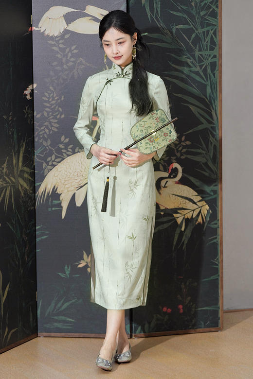逸红颜明月优选 #雅致手工花扣款旗袍【青青竹】竹叶轻摇，清风徐来，清雅温柔书卷气 商品图10