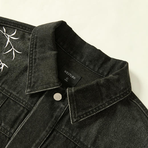 西遇黑色牛仔外套男新款新中式竹叶刺绣宽松版型夹克12945865 商品图5